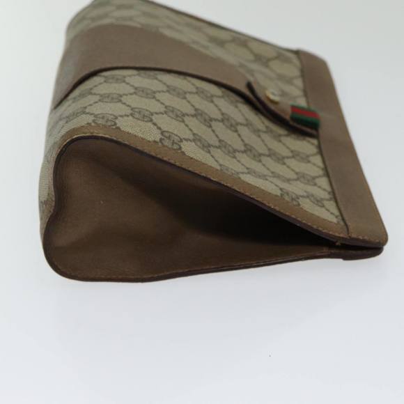 GUCCI GG Supreme Web Sherry Line Clutch Bag PVC Leather Beige Red Auth 84566 - Picture 3 of 16